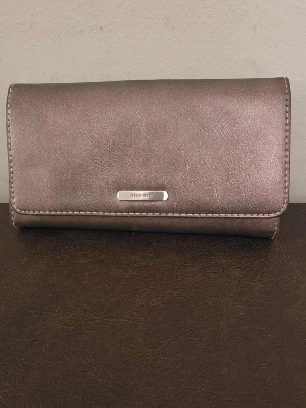 Vintage Nine West Brown Faux Leather Tri Fold Ladies Wallet
